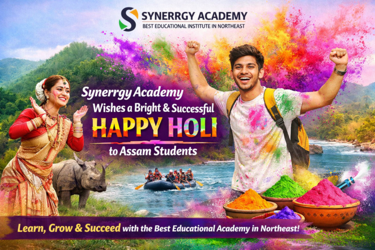 Synerrgy Academy wishes a bright and successful Happy Holi to Assam students, promoting the best educational institute in Northeast India